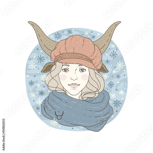 Taurus zodiac sign. Winter season illustration.