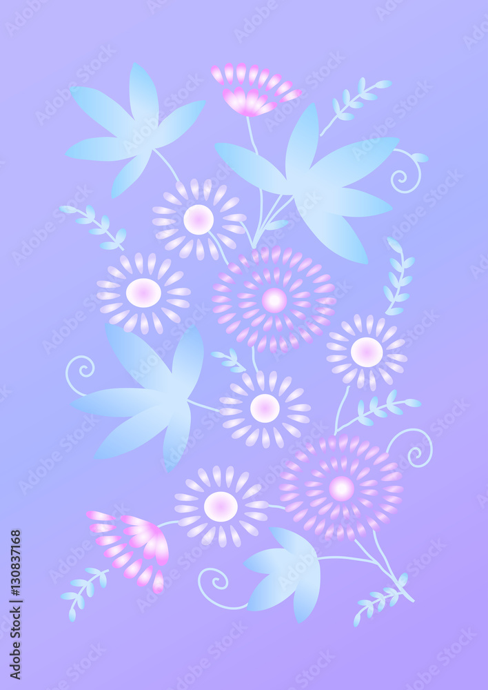 Elegant card with flowers on blue background