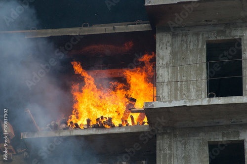 Fireman extinguish fire in homes and buildings