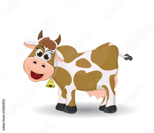 cartoon cow side view in brown spotted isolated on white background