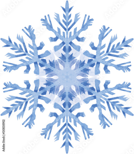 Watercolor snowflake on white background.