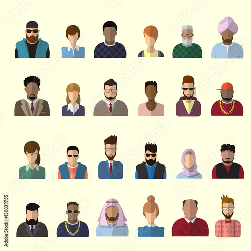 Profile Icon Male And Female Avatar, Woman Man Cartoon Portrait, Mix Race Person Silhouette Face Flat Vector Illustration