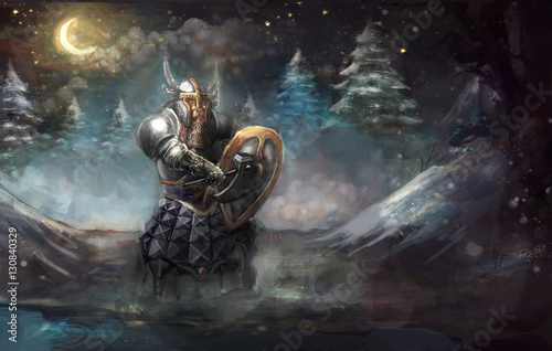 Dwarf knight on winter cold