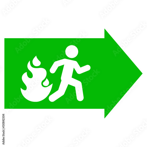 Icono plano flecha salida incendio verde en fondo blanco