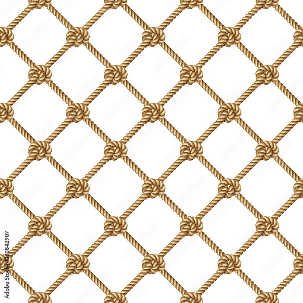 Seamless pattern, background, yellow rope woven in the form fishing net,  isolated on white Stock Vector