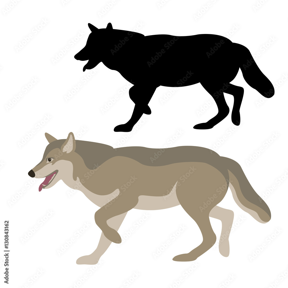 wolf vector illustration style Flat set