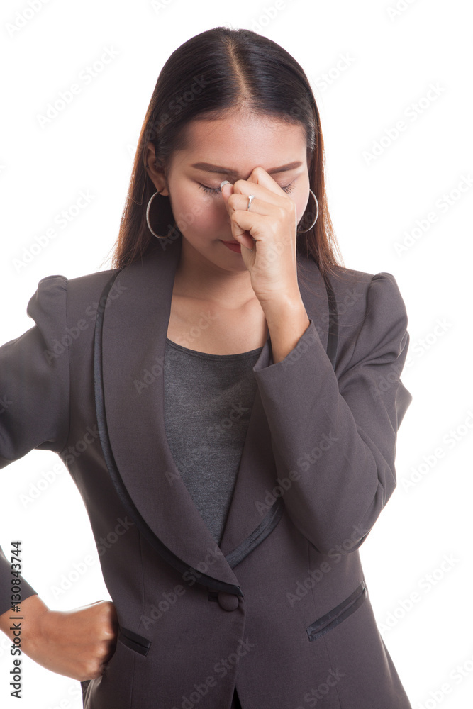Young Asian business woman got sick and headache. Young Asian business woman got sick and headache.
