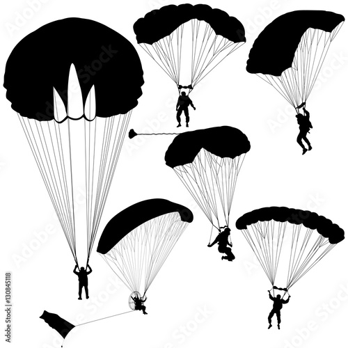 Fototapeta Naklejka Na Ścianę i Meble -  Set skydiver, silhouettes parachuting vector illustration