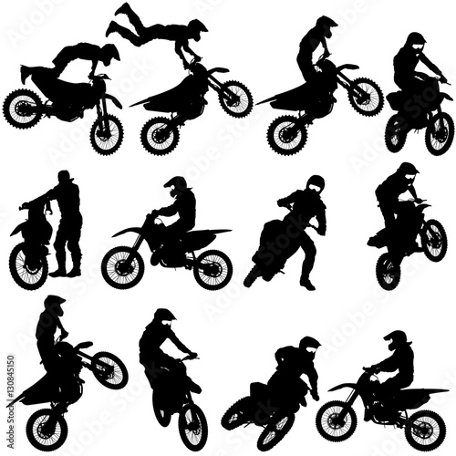 Set of biker motocross silhouettes, Vector illustration