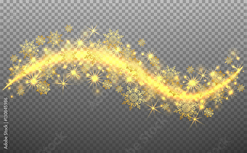 Wave stars and snowflakes trail effect on transparent background. Abstract light painting vector Illustration.
