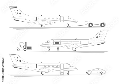 Aircraft banners. Three scenes at airport