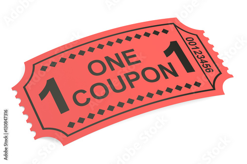 one coupon, ticket. 3D rendering