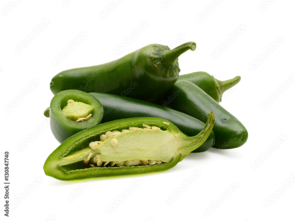 Sliced Green Jalapeno Pepper Isolated On White Background Sliced Green Jalapeno Pepper Isolated On White Background
