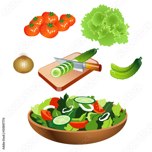 Vegetable salad with flat design color vector