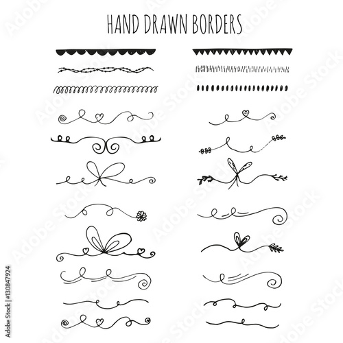 Collection of handdrawn borders. Cute and unique swirls and dividers for your design. Ink borders. Vector dividers.
