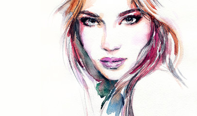 Leinwandbilder Aquarell Gesicht Woman portrait. Fashion illustration. Watercolor painting  © Anna Ismagilova