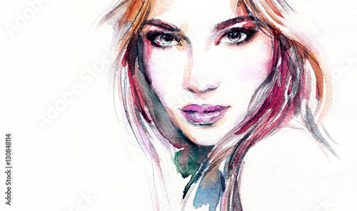Woman portrait. Fashion illustration. Watercolor painting