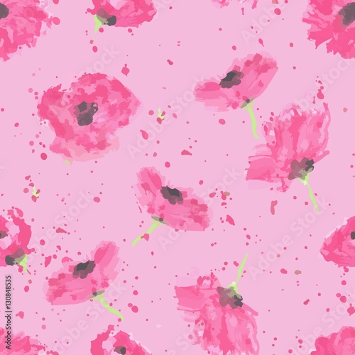 Watercolor flowers purple painted flowers ~ seamless background