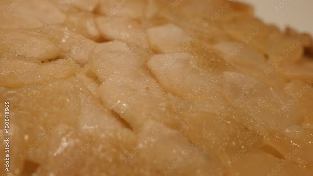 Slow pan on baked fruit cake texture served 4K 2160p 30fps UltraHD footage - Apple pie surface after baking close-up 3840X2160 UHD panning video Slow pan on baked fruit cake texture served 4K 2160p 30fps UltraHD footage - Apple pie surface after baking close-up 3840X2160 UHD panning video