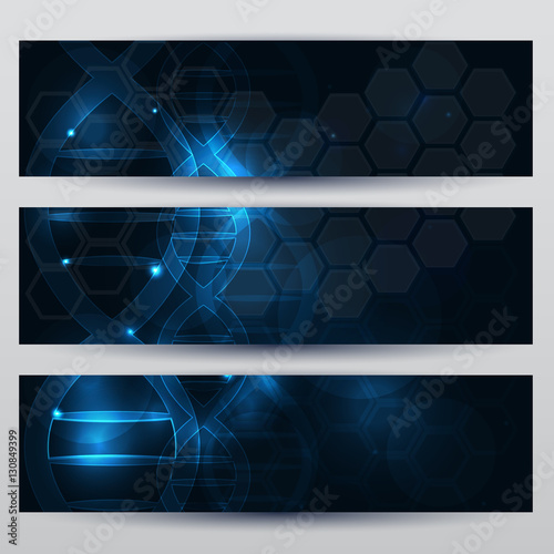 Abstract scientific DNA banners beautiful dark blue background 