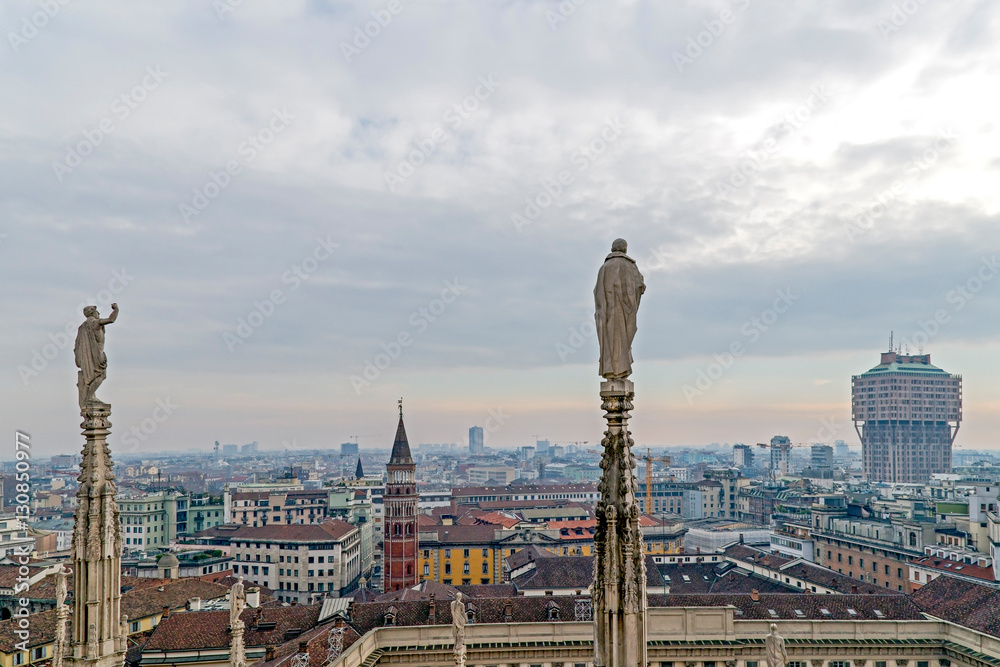 View over Milan from the top of the Milan Cathedral, Italy