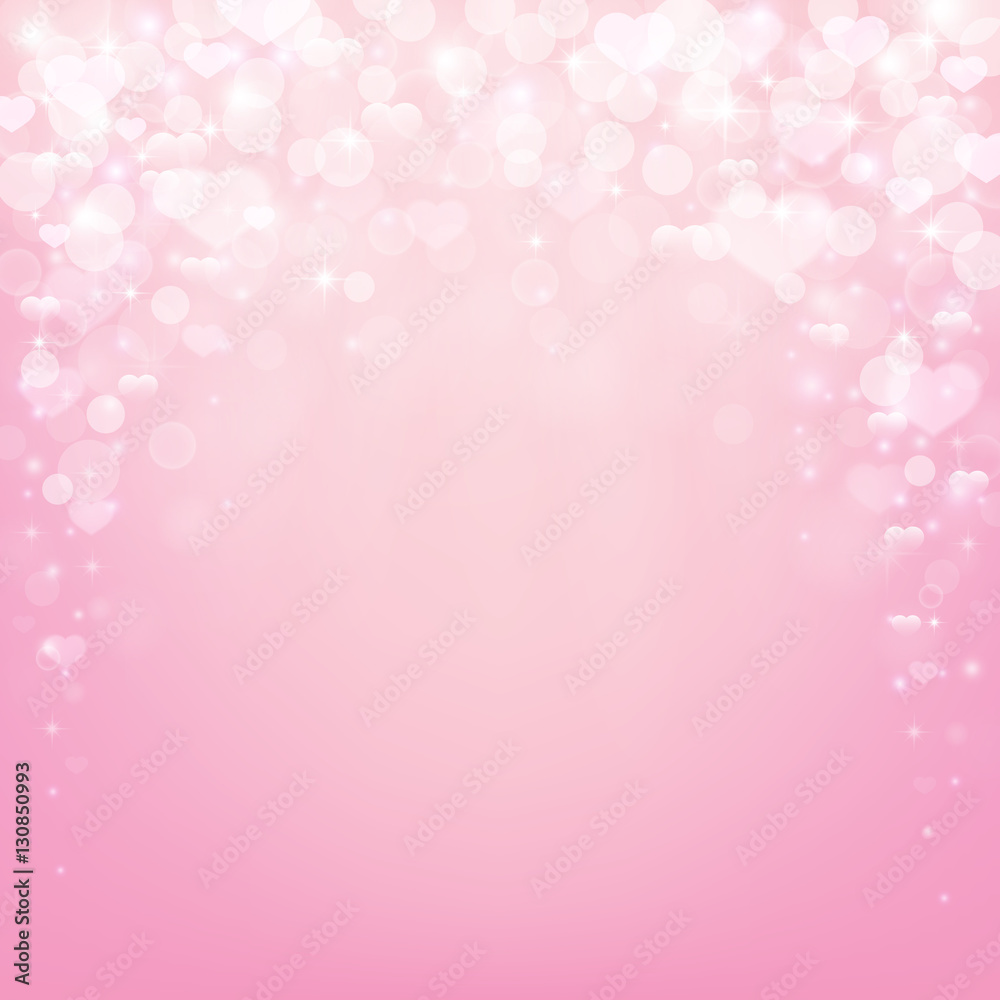 Romantic pink background with hearts, bokeh lights, stars and sparkles. Vector illustration. Romantic pink background with hearts, bokeh lights, stars and sparkles. Vector illustration.