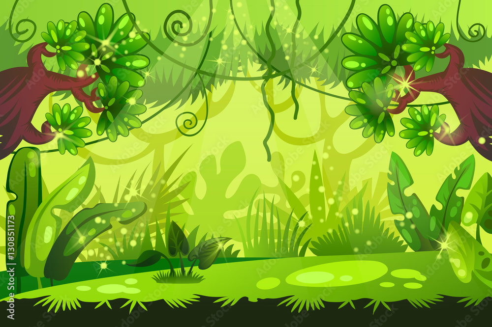 Fototapeta premium cartoon jungle background. tropical landscape. vector