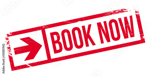 Book now stamp. Grunge design with dust scratches. Effects can be easily removed for a clean, crisp look. Color is easily changed.