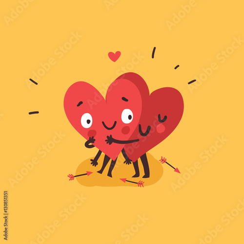Couple in love concept, two cute hearts hugging