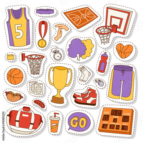 Basketball stickers icons vector.