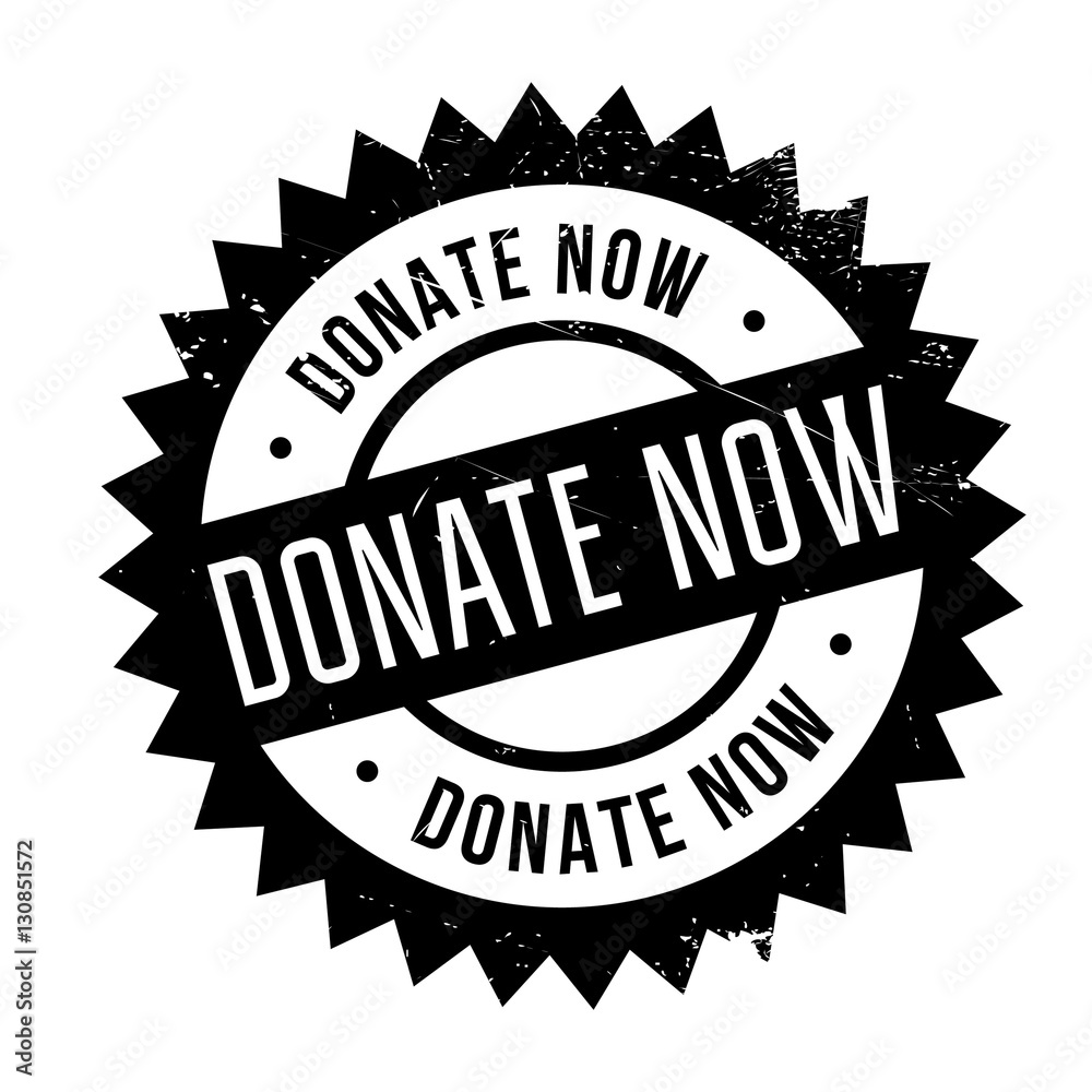 Donate now stamp. Grunge design with dust scratches. Effects can be easily removed for a clean, crisp look. Color is easily changed.