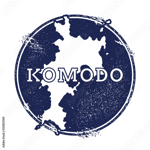 Komodo vector map. Grunge rubber stamp with the name and map of island, vector illustration. Can be used as insignia, logotype, label, sticker or badge.
