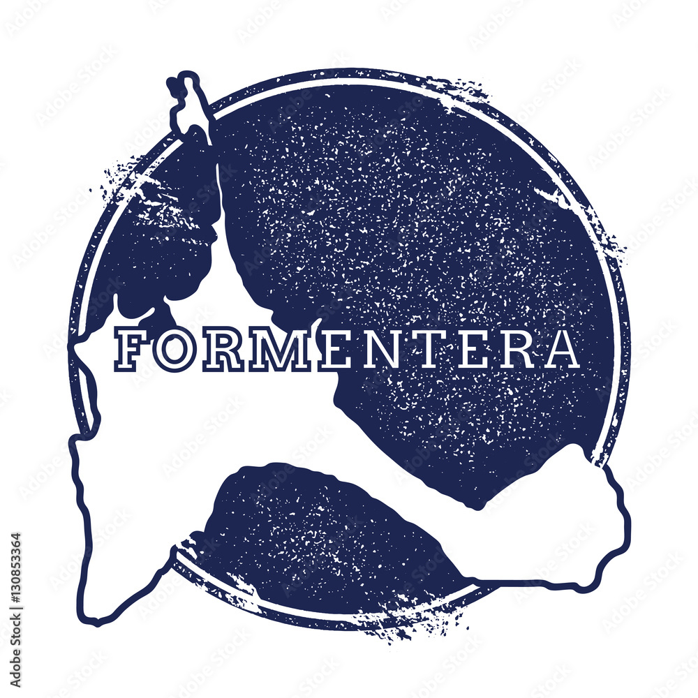 Fototapeta premium Formentera vector map. Grunge rubber stamp with the name and map of island, vector illustration. Can be used as insignia, logotype, label, sticker or badge.