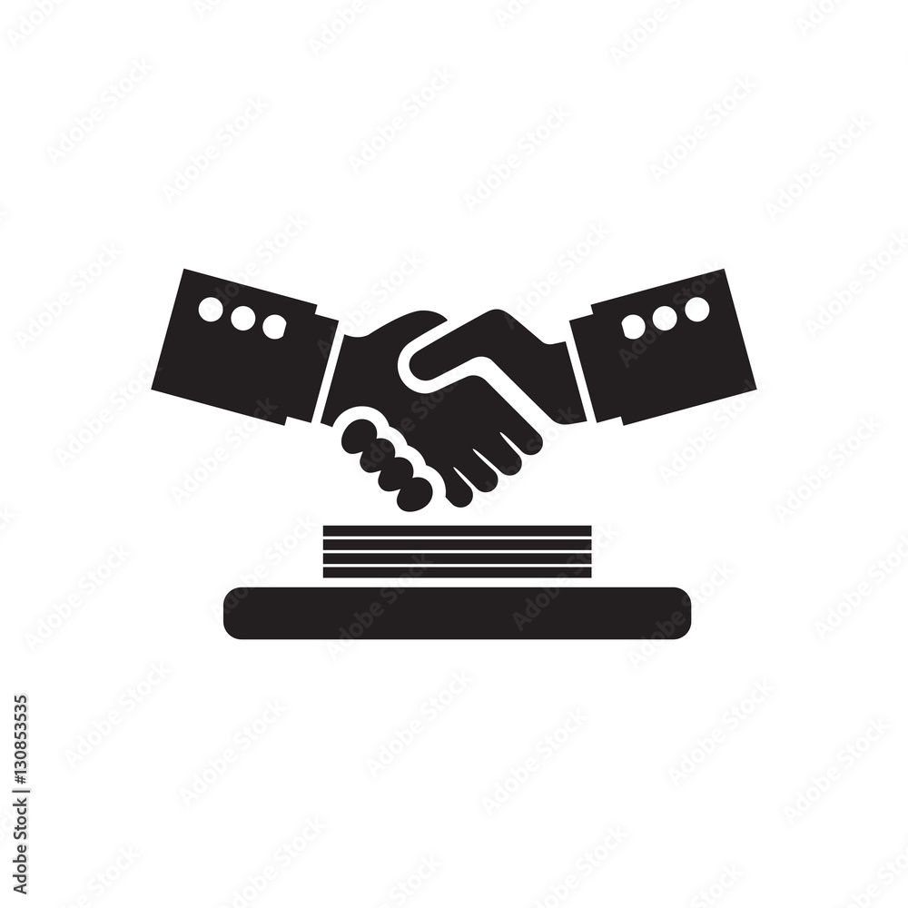 Flat icon in black and white handshake documents Stock Vector | Adobe Stock