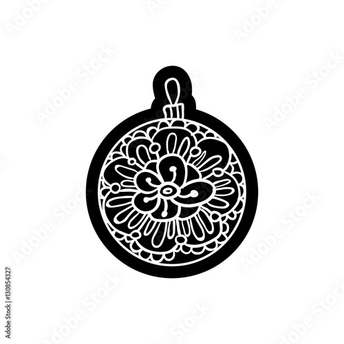 Xmas ball or round toy with ornament. Knockout printing sticker,isolated clipart. Vector illustration