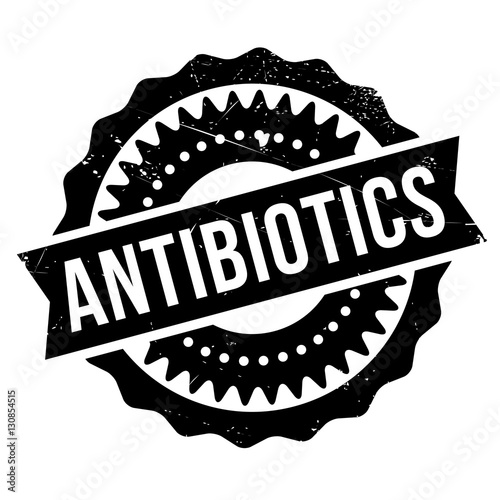 Antibiotics stamp. Grunge design with dust scratches. Effects can be easily removed for a clean, crisp look. Color is easily changed.