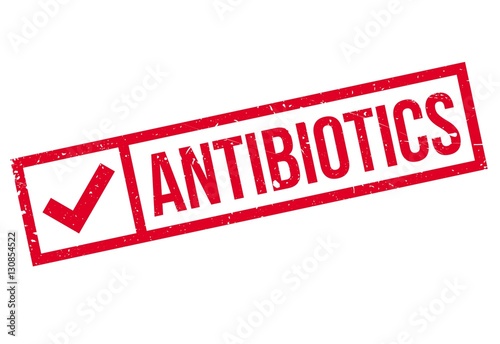 Antibiotics stamp. Grunge design with dust scratches. Effects can be easily removed for a clean, crisp look. Color is easily changed.