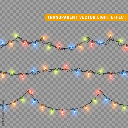 Garlands, Christmas decorations lights effects. Isolated vector design elements. Glowing lights for Xmas Holiday greeting card design. Colored led light and luminous neon. © lauritta
