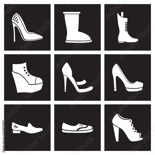 Concept flat icons in black and white women's shoes