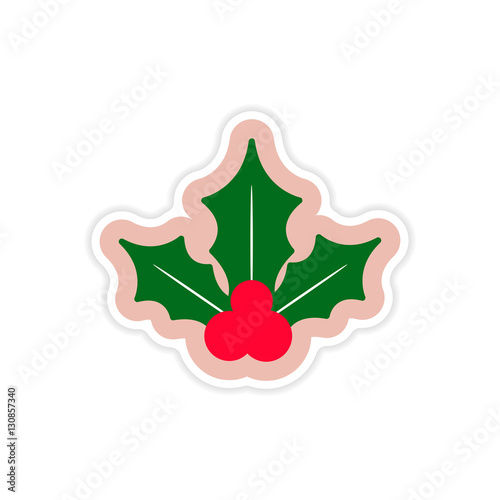 paper sticker on white background sprig mistletoe