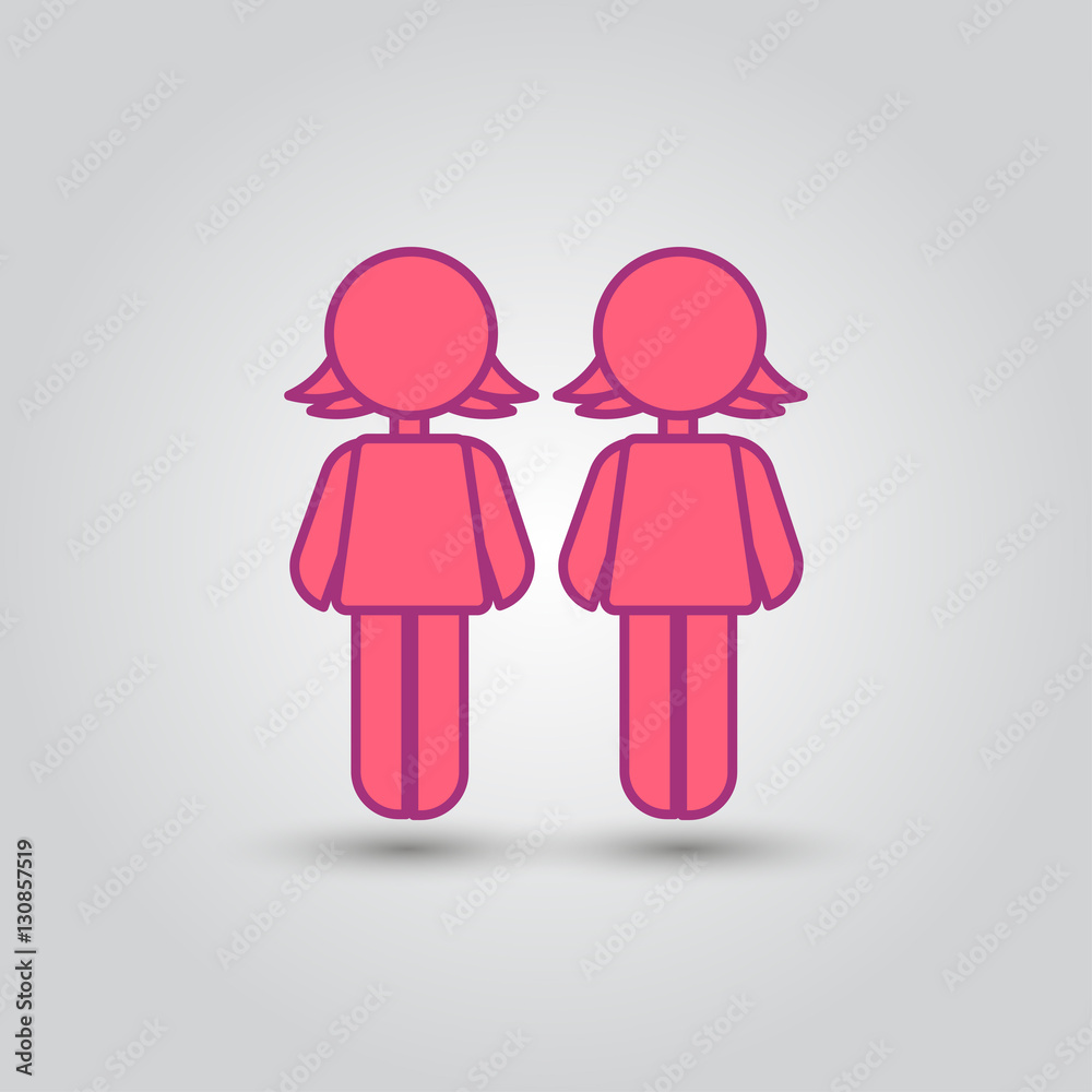 Two female stick figures standing beside each other, lesbian icon. Friendship Two female stick figures standing beside each other, lesbian icon. Friendship