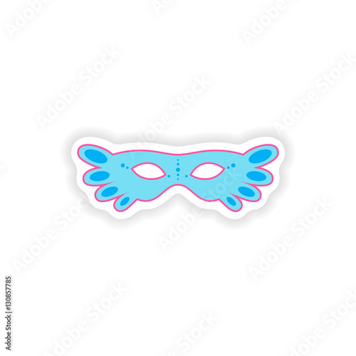stylish paper sticker on white background carnival mask