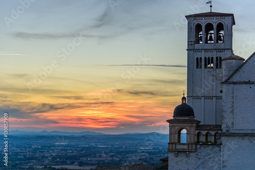 View of the Basilica of St. Francis of Assisi at sunset  photo
