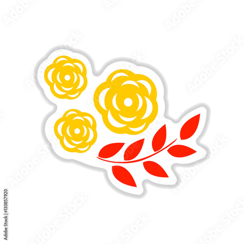 paper sticker on white background rose branch