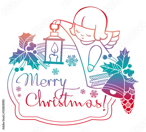 Gradient Christmas label with angel and text: "Merry Christmas!". 