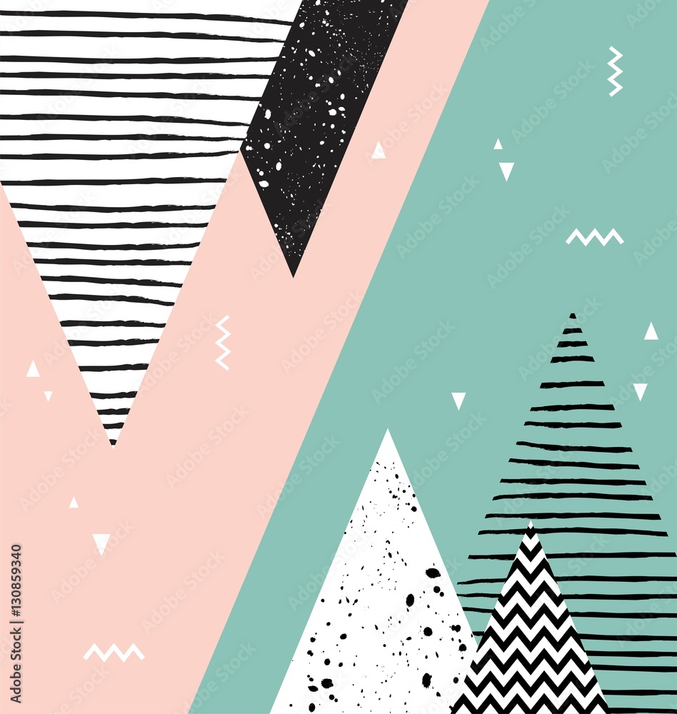 Plakat Abstrakcyjny wzór geometryczny styl skandynawski z góry, drzewa i trójkąty.