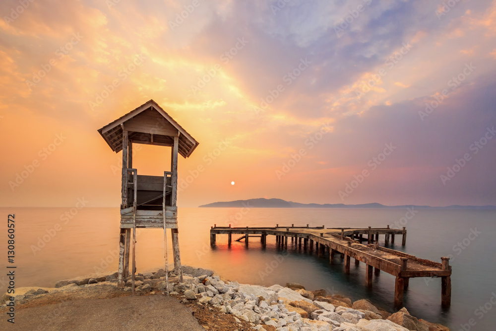 Old harbor and observatory with sunset 