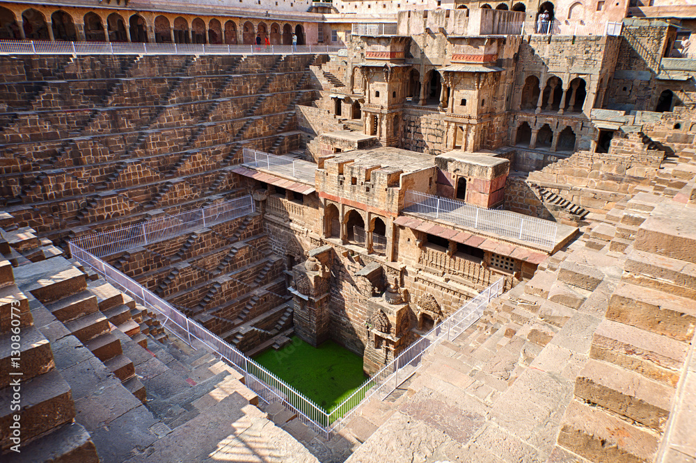 Chand Baori, a stepwell situated in the village of Abhaneri near Jaipur, India