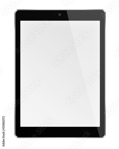 Realistic tablet computer with blank screen isolated on white background. 3D illustration.