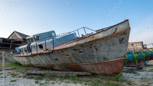 a broken iron boat